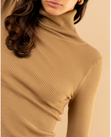 Pull côtelé col roulé