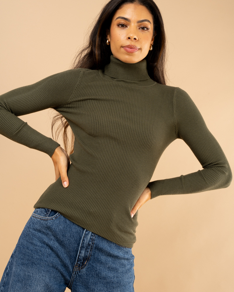 Pull côtelé col roulé