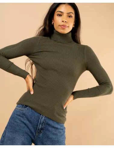 Pull côtelé col roulé