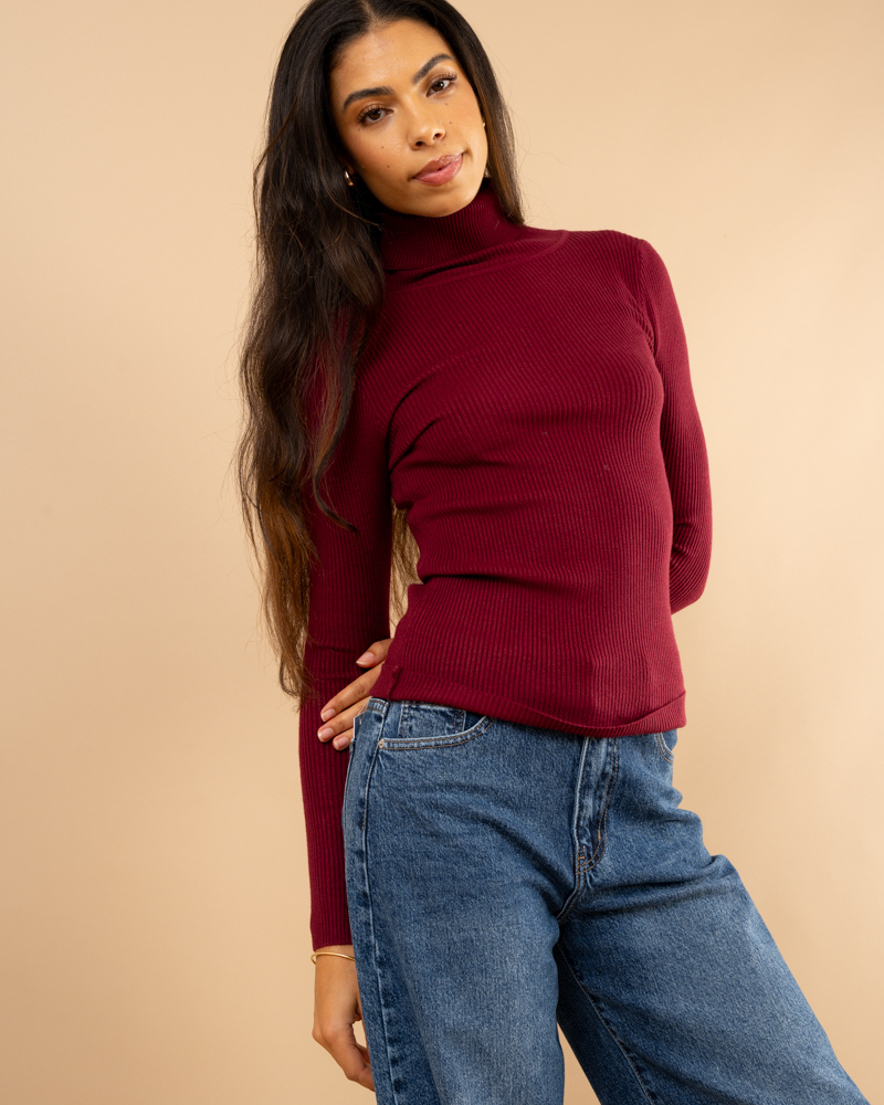 Pull côtelé col roulé