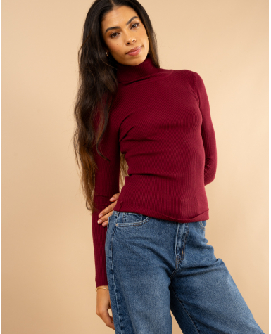 Pull côtelé col roulé