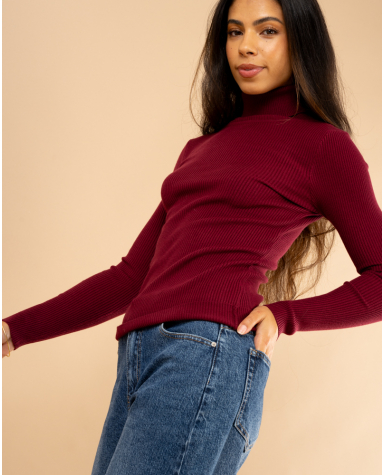 Pull côtelé col roulé