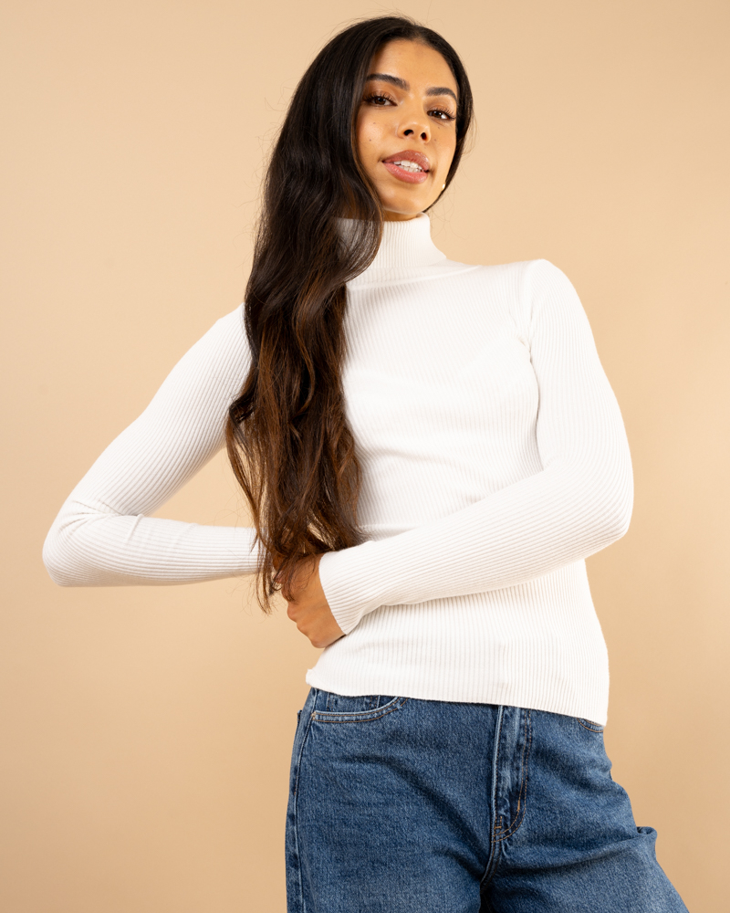 Pull côtelé col roulé