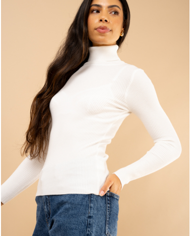 Pull côtelé col roulé