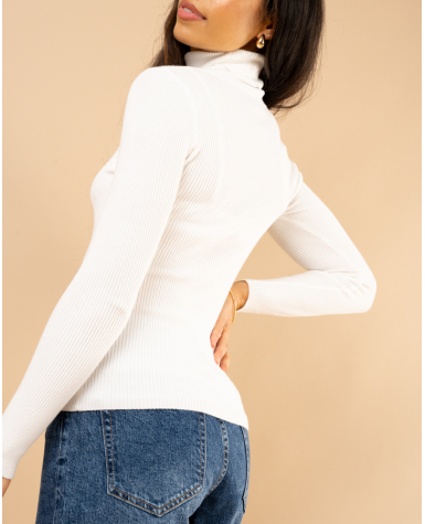 Pull côtelé col roulé