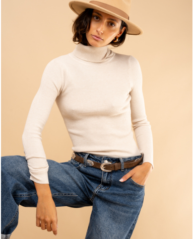 Pull côtelé col roulé