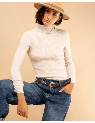 Pull côtelé col roulé