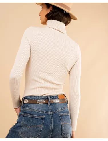 Pull côtelé col roulé
