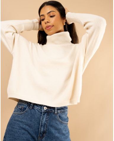 Pull court col roulé