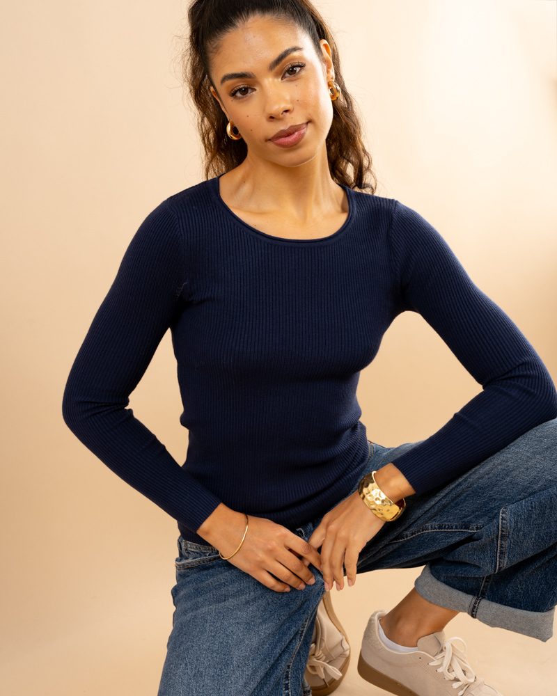 Pull côtelé col rond