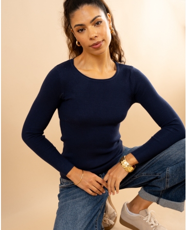 Pull côtelé col rond