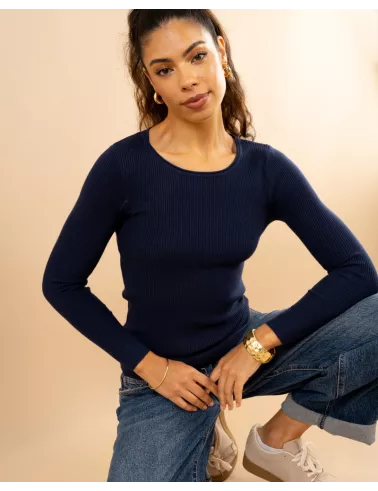 Pull côtelé col rond