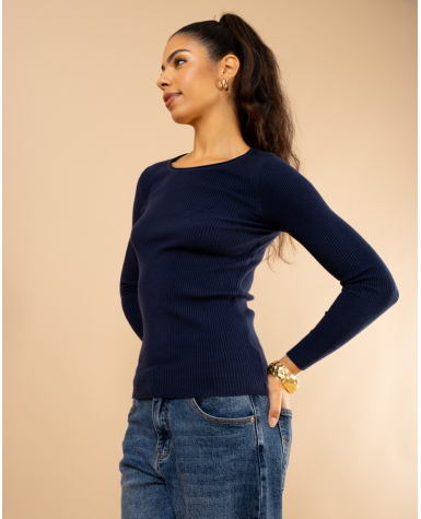 Pull côtelé col rond