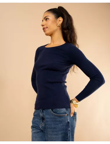 Pull côtelé col rond