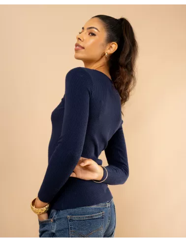 Pull côtelé col rond