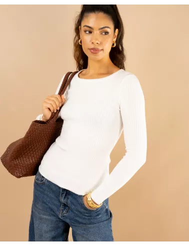 Pull côtelé col rond