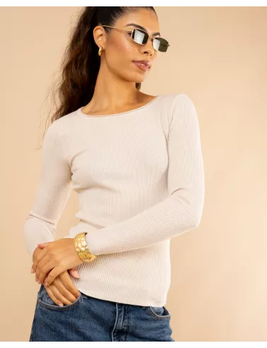 Pull côtelé col rond