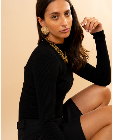 Pull côtelé col haut