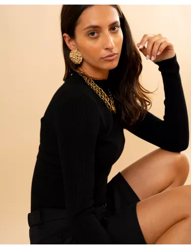 Pull côtelé col haut