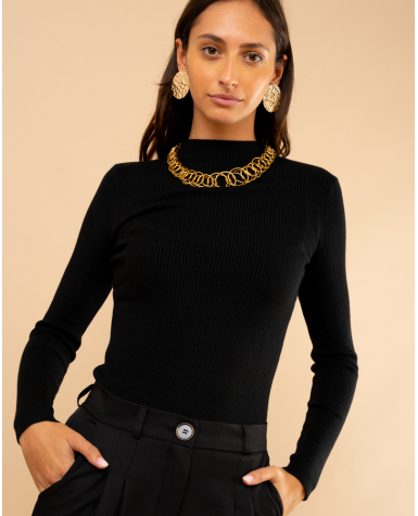 Pull côtelé col haut