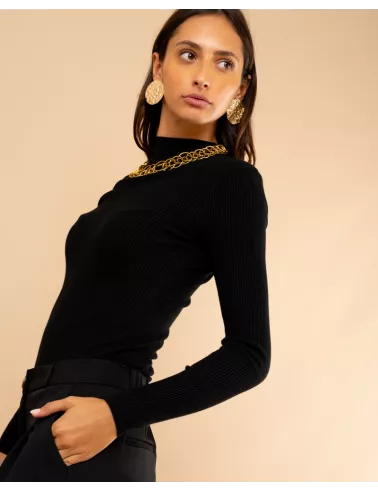 Pull côtelé col haut