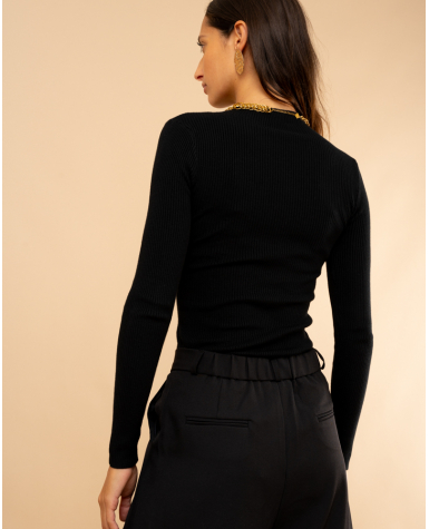 Pull côtelé col haut