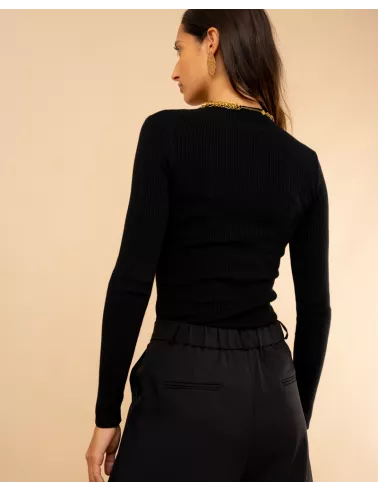 Pull côtelé col haut