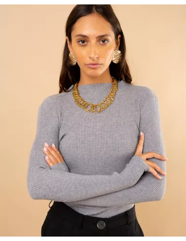 Pull côtelé col haut