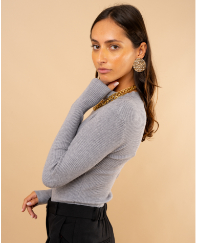 Pull côtelé col haut