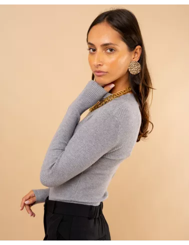 Pull côtelé col haut