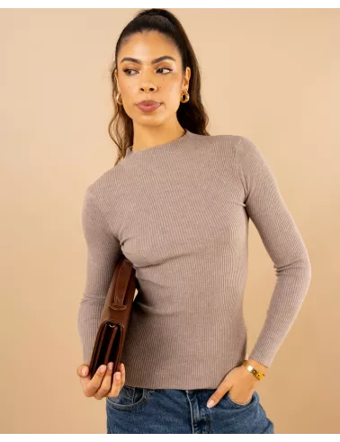 Pull côtelé col haut