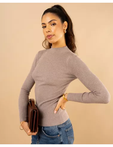 Pull côtelé col haut