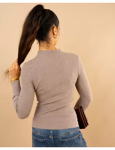 Pull côtelé col haut