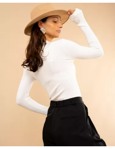 Pull côtelé col haut