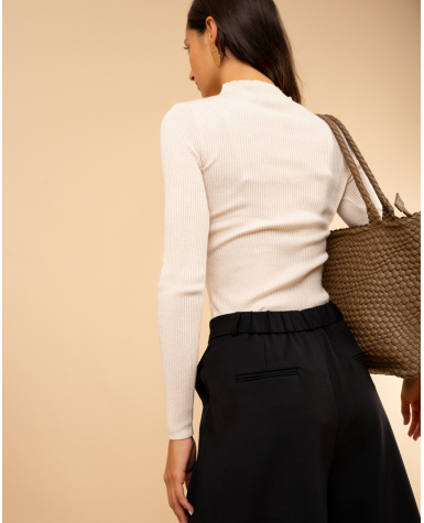 Pull côtelé col haut