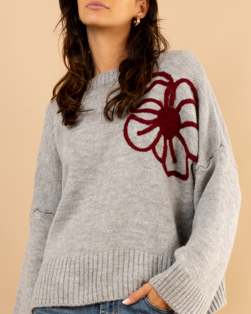 Pull fleurs laine