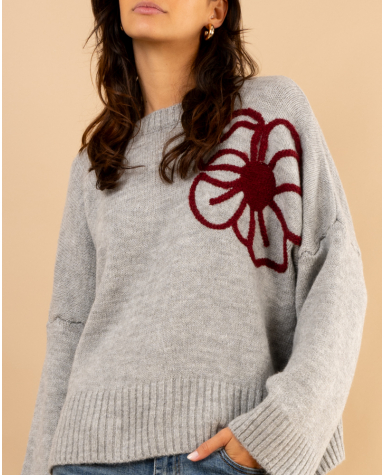 Pull fleurs laine