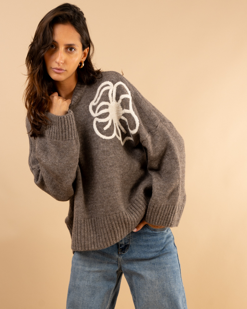 Pull fleurs laine