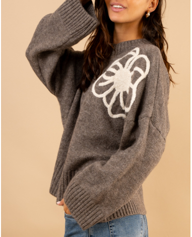 Pull fleurs laine