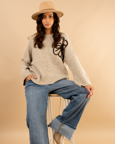 Pull fleurs laine