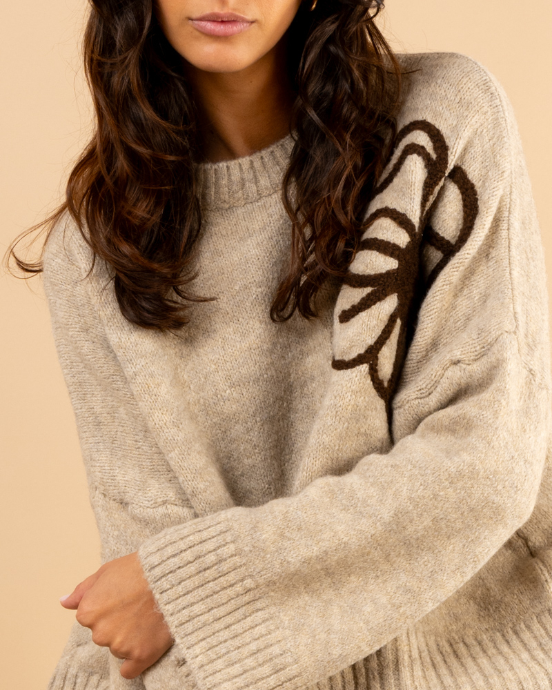 Pull fleurs laine