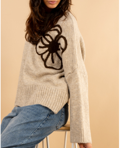 Pull fleurs laine