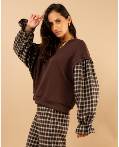 Sweat manches carreaux