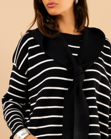 Pull mariniere capuche