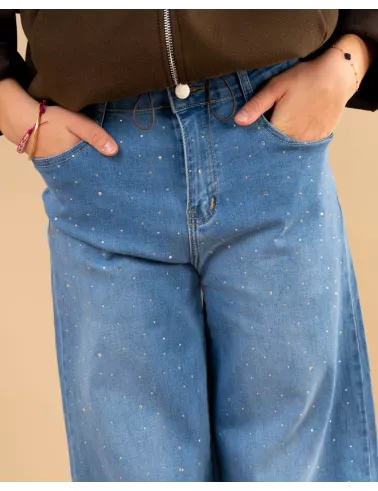 Jean large strass