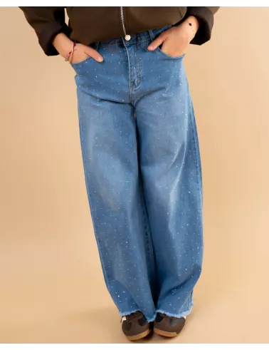 Jean large strass