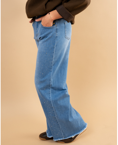 Jean large strass