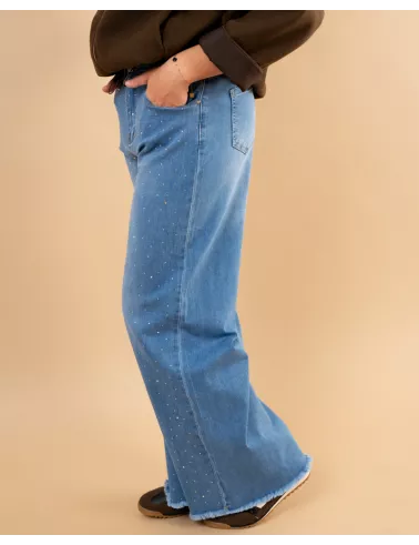 Jean large strass