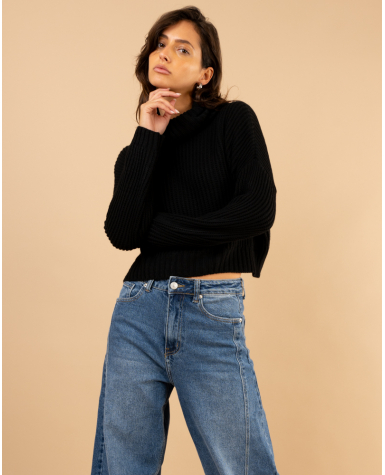 Pull court col roulé