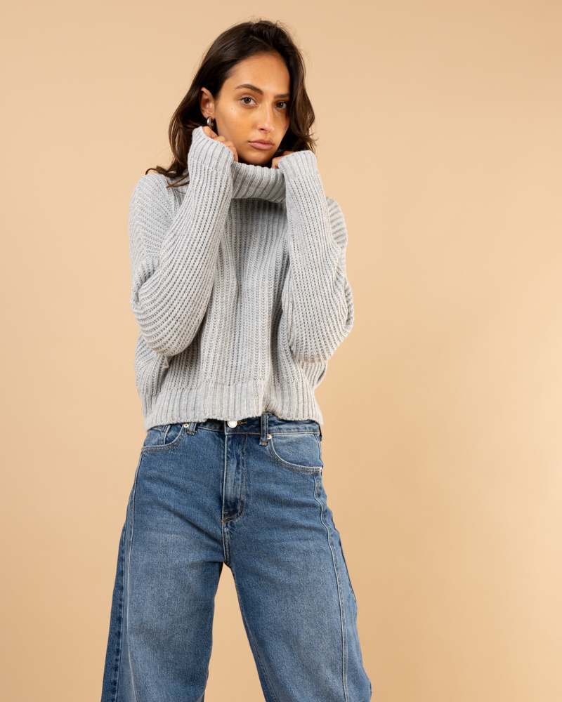 Pull court col roulé